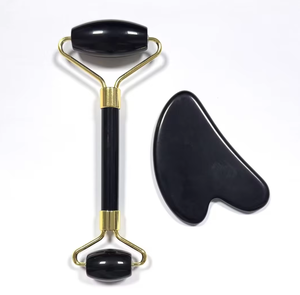 skin care massage products black color natural <b>jade</b> obsidian stone face <b>roller</b> and gua sha - Product Image 2