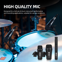Kit de Microphones Batterie Filaire Dynamique Professionnel, Diagramme Polaire Cardioïde pour Grosse Caisse, Caisse Claire, Toms/Cymbales et Voix