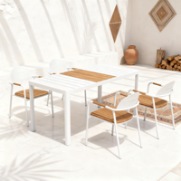 Ensemble de mobilier de salle à manger extérieur moderne Dwoo, 7 pièces, aluminium, plastique, bois, table et chaises de jardin