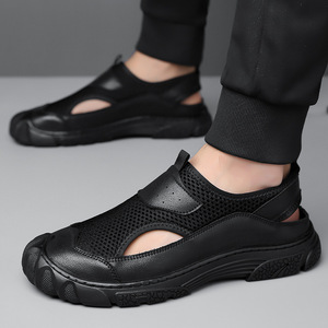 Sandales plates à bout fermé, doublure en mesh respirante, style sportif, légères, faciles à enfiler, chaussures décontractées d'été - Product Image 3