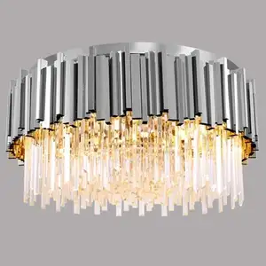 Large High Pendant Light Rectangle Villa Hotel Project Round Nordic Modern K9 Crystal Chandelier Luxury Hanging Lamp