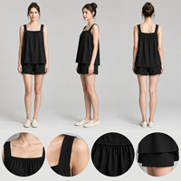 Ensemble deux pièces noir à col carré pour femme, décontracté, sans manches, court, été, personnalisé, OEM, marque privée