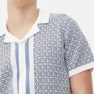 Camicia bianca e nera <span class=keywords><strong>Cardigan</strong></span> lavorato a maglia Casual estiva personalizzata maglia Polo maglione a maniche corte da uomo - Product Image 4
