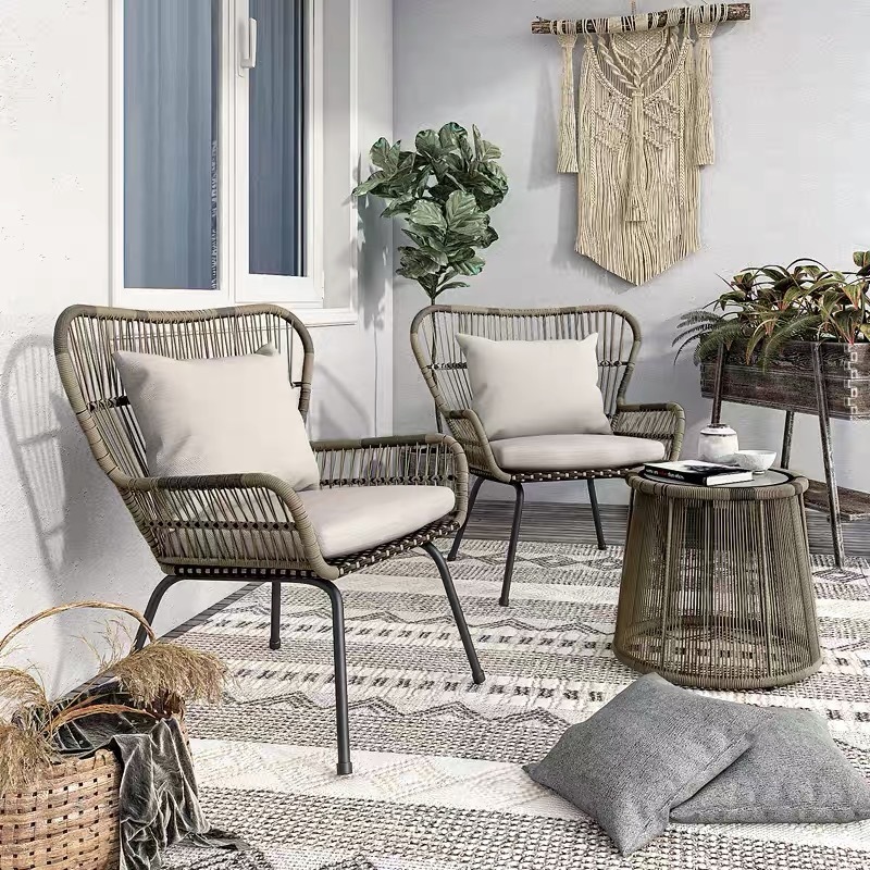 Modernes 2-Stühle-1-Tisch Teeservice aus Rattan für den Außenbereich, Hotel, Park, für moderne Gartenmöbel aus Metall| Alibaba.com