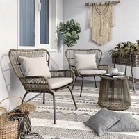 Ensemble de jardin en rotin moderne avec 2 chaises et 1 table basse pour la vie en plein air, hôtel, parc, mobilier d'extérieur moderne, matériau métallique