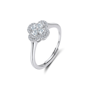 Bague élégante en argent sterling 925 Rinntin SMOR18, trèfle à quatre feuilles en moissanite, ajustable, couleur D, VVS, style fleur - Product Image 6