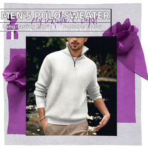 Suéter de Punto con Cuello Alto y Cremallera para Hombre, Nuevo, al por Mayor, Manga Larga, Grano Vertical, Antiarrugas, para Otoño - Product Image 3