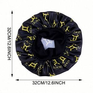 Bonnet en satin imprimé avec logo personnalisé et 12 signes du zodiaque, large bande, taille extra, pour femme, usage quotidien extérieur, toutes saisons, pour cheveux - Product Image 3