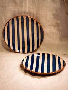 Handmade Indigo Blue Stripe High-Fired Stoneware Ceramic Durable Oven/Microwave Safe <b>Side</b> <b>Plate</b> Decorative Bowl Crackle Finish - Product Image 3