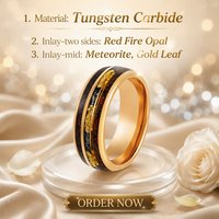 Bague de mariage et de fiançailles de luxe en carbure de tungstène plaqué or rose avec incrustation d'opale de feu rouge, de météorite et de feuille d'or pour couples