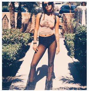 Moda <span class=keywords><strong>donna</strong></span> Sexy trasparente tinta unita Glitter lucido sottile vita alta <span class=keywords><strong>pantaloni</strong></span> svasati maglia trasparente <span class=keywords><strong>pantaloni</strong></span> da spiaggia Pantalon - Product Image 4