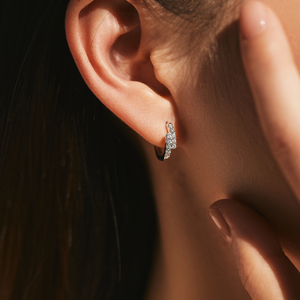 Exquisite S925 Sterling Silver Rhodium Plated Trendy CMA Certified Classic Sparkling Double Row Geometric Moissanite Earrings - Product Image 2