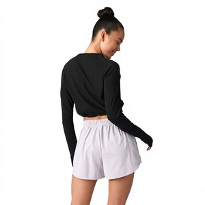 T-shirt à manches longues pour femme, en coton mélangé doux, col rond, haut basique, personnalisable avec logo, vente en gros, usine OEM - Product Image 5