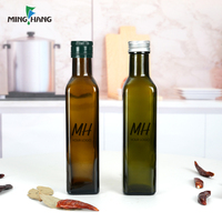 Bouteille en verre Marasca carrée verte en gros, 100 ml, 250 ml, 500 ml, 750 ml, 1 L, pour huile d'olive et huile de cuisson, avec couvercle