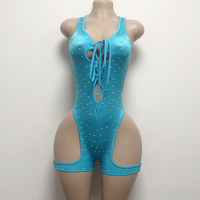 Combinaison Une Pièce en Nylon avec Strass AB, Tenue de Danse Exotique, Justaucorps de Bal, Salopette de Spectacle, Ensembles de Danse, Vêtements de Scène