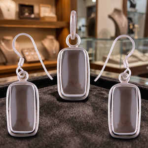Parure de bijoux tendance en argent sterling 925 avec boucles d'oreilles pendantes et pendentif, ornée de quartz fumé, cadeau de fête personnalisable - Product Image 3