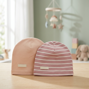 Gorro de Bebé a Rayas Rosa y Blanco de Algodón Unisex Casual, 50-52cm de Circunferencia de Cabeza, Tejido a Mano - Product Image 3