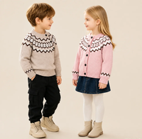 Pull-over en tricot jacquard Fair Isle personnalisé OEM ODM pour garçons, chaud pour l'hiver, avec boutons latéraux, pour tout-petits et enfants, respirant et écologique