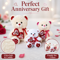 Ensemble de 3 ours en peluche personnalisés en gros, tailles variées, avec décor double cœur, ours blanc et crème mignons pour cadeau d'enfant