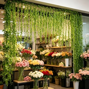 Huayao Artificial Willow <b>Leaf</b> Vine 88cm Emerald Green Plastic Hanging Greenery <b>Wall</b> Ceiling <b>Decor</b> Simulation Strip - Product Image 2