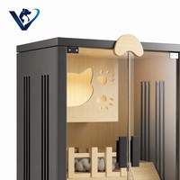 Villa de luxe moderne pour chat avec roues, grande maison pour chat en bois et verre trempé, armoire personnalisable pour plusieurs chats