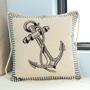 Marine Embroidered Cotton Linen <b>Throw</b> <b>Pillow</b> Square With Filling Decorative Cushion For Sofa And Home - Product Image 2