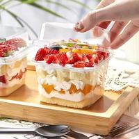 IMEE 250ml Bécher carré transparent en plastique, petit gobelet à dessert pour mousse, gâteau, crème brûlée, pudding, lait, couvercle en PP pour usage alimentaire