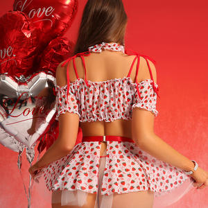 ชุดชั้นในเซ็กซี่ลายสตรอว์เบอร์รี่ 5 ชิ้น รุ่น NS0010 ประกอบด้วยเสื้อตาข่าย กางเกงใน กระโปรง สำหรับสาวนักเรียน - Product Image 2