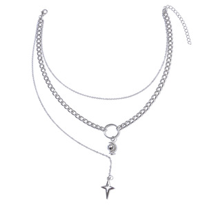 Collier superposé tendance pour femme, chaîne de clavicule multicouche, pendentif cœur en argent tibétain, design géométrique, style branché - Product Image 5