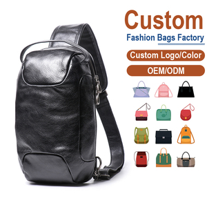 Bolso de pecho de cuero negro de tacto suave para hombre con cremalleras dobles |   Fabricación Personalizada OEM/ODM para Marcas Urbanas y de Viajes - Product Image 1