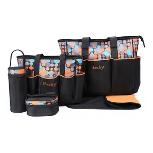 Amiqi बहुक्रिया बच्चे दूत डायपर बैग बड़ी क्षमता ढोना डायपर बैग 5 pcs सेट माँ बैग