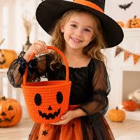 Panier à bonbons d'Halloween pour enfants, sac à sucre portable en corde de coton tressée, forme ronde, pour le rangement