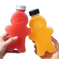 Bouteille jetable en plastique PET épais de 450 ml, carrée, sérigraphiée, avec bouchon à vis, qualité alimentaire, modèle 5 fruits, vente en gros usine
