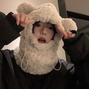 Bonito sombrero de oso, máscara de felpa gruesa, todo en uno, Otoño Invierno, coreano, cálido, sombrero protector para las orejas, <span class=keywords><strong>gorros</strong></span> a prueba de frío - Product Image 2