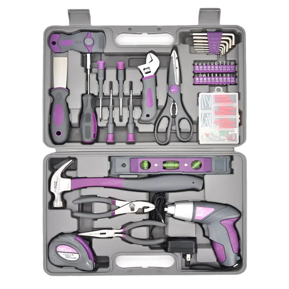 Gift Pink Color Lady 3.6V/4V Cordless Screwdriver Tool Kit Set Home Repair Toolbox Hand Tool Kit Storage Case
