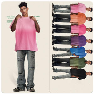 Camiseta unisex de punto de 270 g/m² con bordado y teñido por pulverización, de peso pesado, con degradado de color, estilo urbano y hombros caídos. - Product Image 3