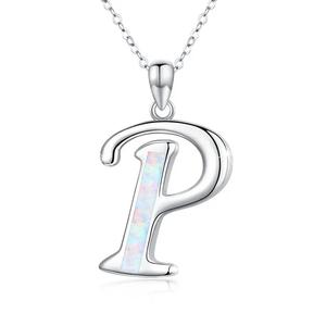 Gioielli da donna unici 925 in argento Sterling iniziale P lettera <span class=keywords><strong>monogramma</strong></span> con creato opale alfabeto collana - Product Image 1