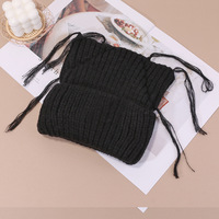 Bonnet tricoté mignon à oreilles de chat pour femme, automne-hiver, en tricot côtelé épais avec cordons à pompons, chaud, coupe-vent, avec cache-oreilles, vente en gros