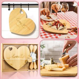 Bamboo Heart Shaped <b>Cheese</b> Board With <b>Knives</b> <b>Set</b> For Serving And Gift - Product Image 4