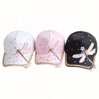 Casquette de baseball unisexe en tissu courant, douce, avec faux cristaux, visière courte, élégante, broderie 3D et boucle métallique – Vente en gros