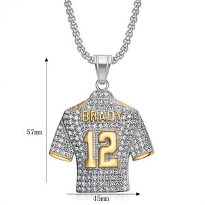 Collier pendentif maillot de football Brady 12 Yunnique en acier inoxydable avec sertissage pavé, cadeau unisexe - Product Image 4