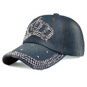 कस्टम डेनिम कपास बेसबॉल टोपी के साथ स्टड क्रिस्टल गैंडे स्टडेड फैशन कैप - Product Image 2