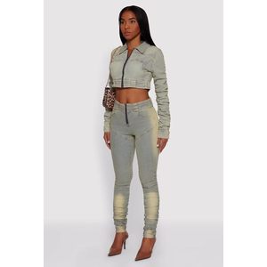 Conjunto de Mezclilla Personalizado para Mujer 2026, Jeans de Cintura Alta con Cierre, Estilo Vintage Desgastado, Tela de Algodón con Spandex, Atuendo Y2K - Product Image 2