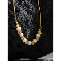 Ensemble de bijoux faits à la main vintage en or, collier, bracelet et jonc en perles d'eau douce naturelles JINYOU 1063 et perles en acier inoxydable pour femmes