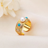 Bague ajustable en perle d'eau douce et turquoise marguerite pour femme, plaquée or, bijoux de mode, cadeau, fête, OEM personnalisé, vente en gros