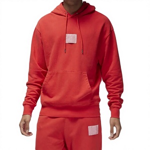 Custom Logo Embroidered Solid <b>Hoodie</b> for Men Waterproof Cotton Fleece Oversized Fit with Pocket <b>Red</b> Color - Product Image 3