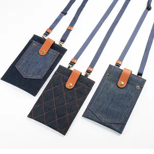 Foreway Factory Custom Simple Stylish Cross Body Jeans Phone Bag Fabric Stitching Small Denim Phone Bag