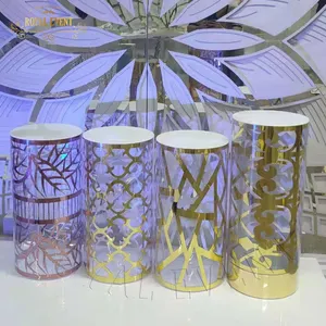 Acrylique éclairé Plinthes Shinny Party Stand Fleur Motif Piédestal Pour Décorations de toile de Fond