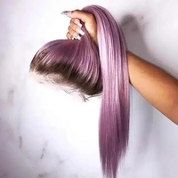 Perruque queue de cheval Ombre violet rose avec #2 couleur racine brune casher Remy cuticule aligné cheveux humains 360 perruques en dentelle complète