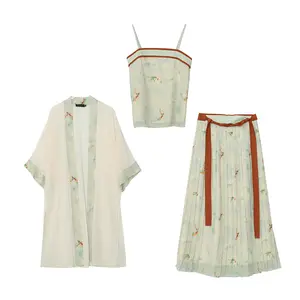 2023 Summer new style Chinese style series modified floral Hanfu three-piece set temperament waist-controlled oversize